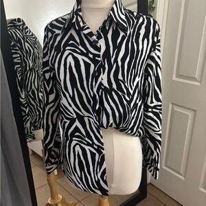 Susan Graver Black and White Zebra Button-Down Shirt